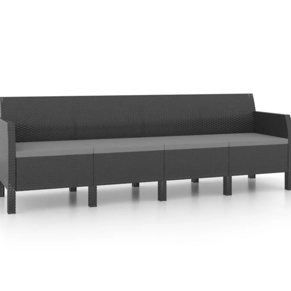 vidaXL 2-delige Loungeset met kussens PP rattan antracietkleurig