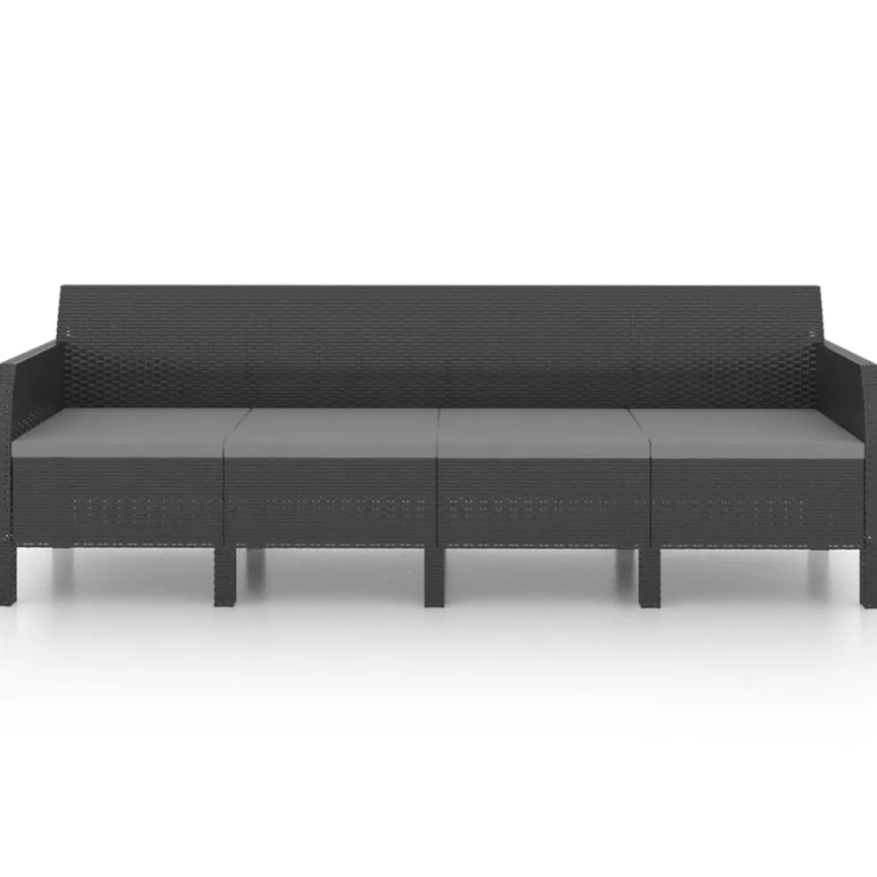 vidaXL 2-delige Loungeset met kussens PP rattan antracietkleurig