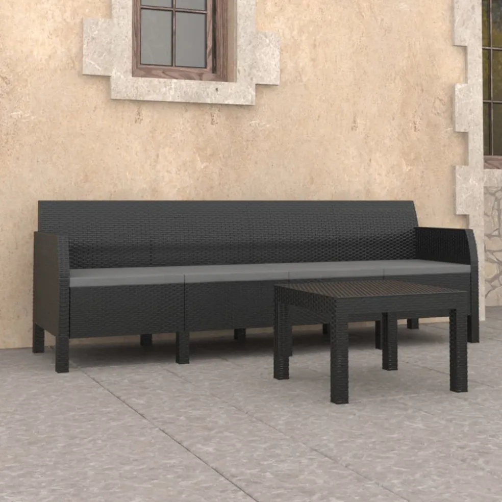 vidaXL 2-delige Loungeset met kussens PP rattan antracietkleurig