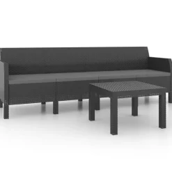 vidaXL 2-delige Loungeset met kussens PP rattan antracietkleurig