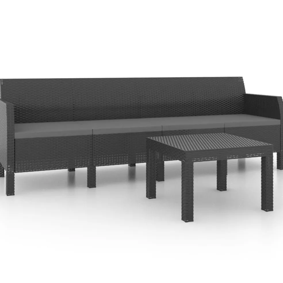 vidaXL 2-delige Loungeset met kussens PP rattan antracietkleurig