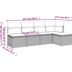 vidaXL 5-delige Loungeset met kussens poly rattan zwart