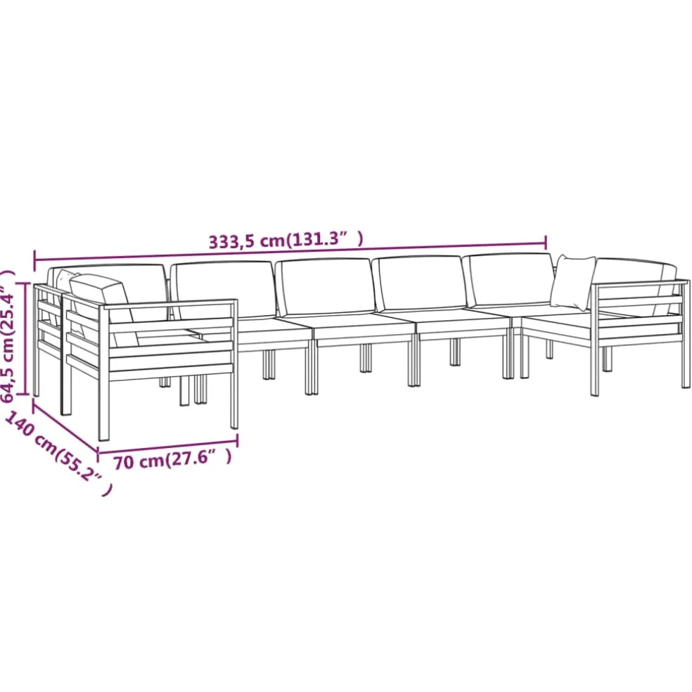 vidaXL 7-delige Loungeset met kussens aluminium antracietkleurig