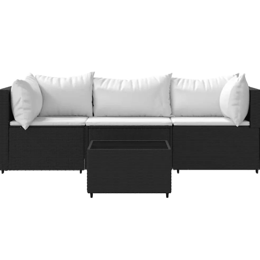 vidaXL 4-delige Loungeset met kussens poly rattan zwart