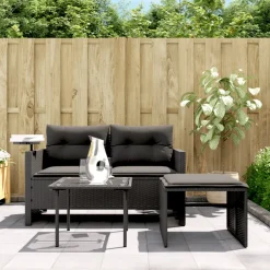 vidaXL 3-delige Loungeset met kussens poly rattan zwart
