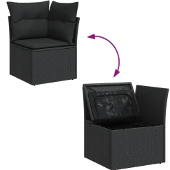 vidaXL 7-delige Loungeset met kussens poly rattan zwart