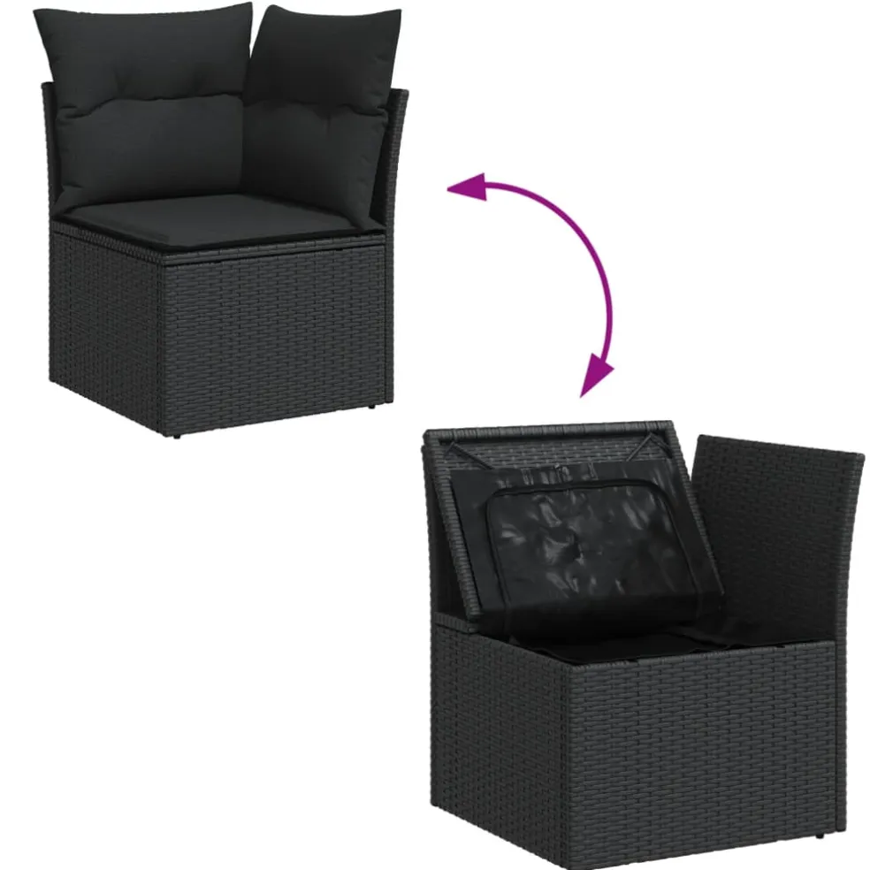 vidaXL 7-delige Loungeset met kussens poly rattan zwart