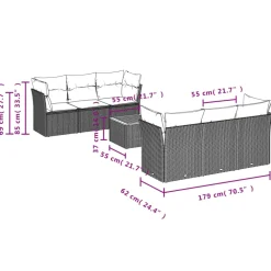 vidaXL 7-delige Loungeset met kussens poly rattan zwart