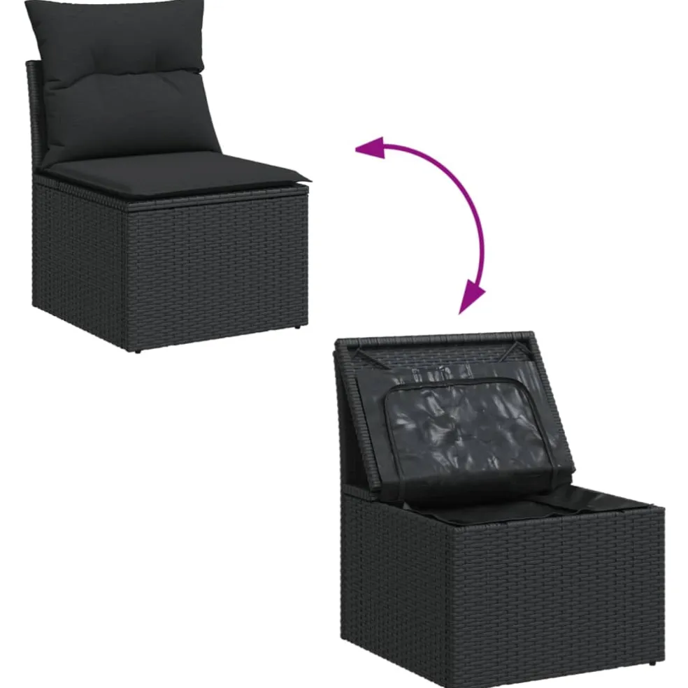 vidaXL 7-delige Loungeset met kussens poly rattan zwart