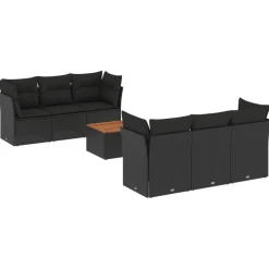 vidaXL 7-delige Loungeset met kussens poly rattan zwart