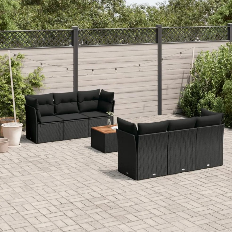 vidaXL 7-delige Loungeset met kussens poly rattan zwart