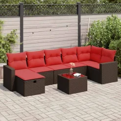 vidaXL 8-delige Loungeset met kussens poly rattan bruin