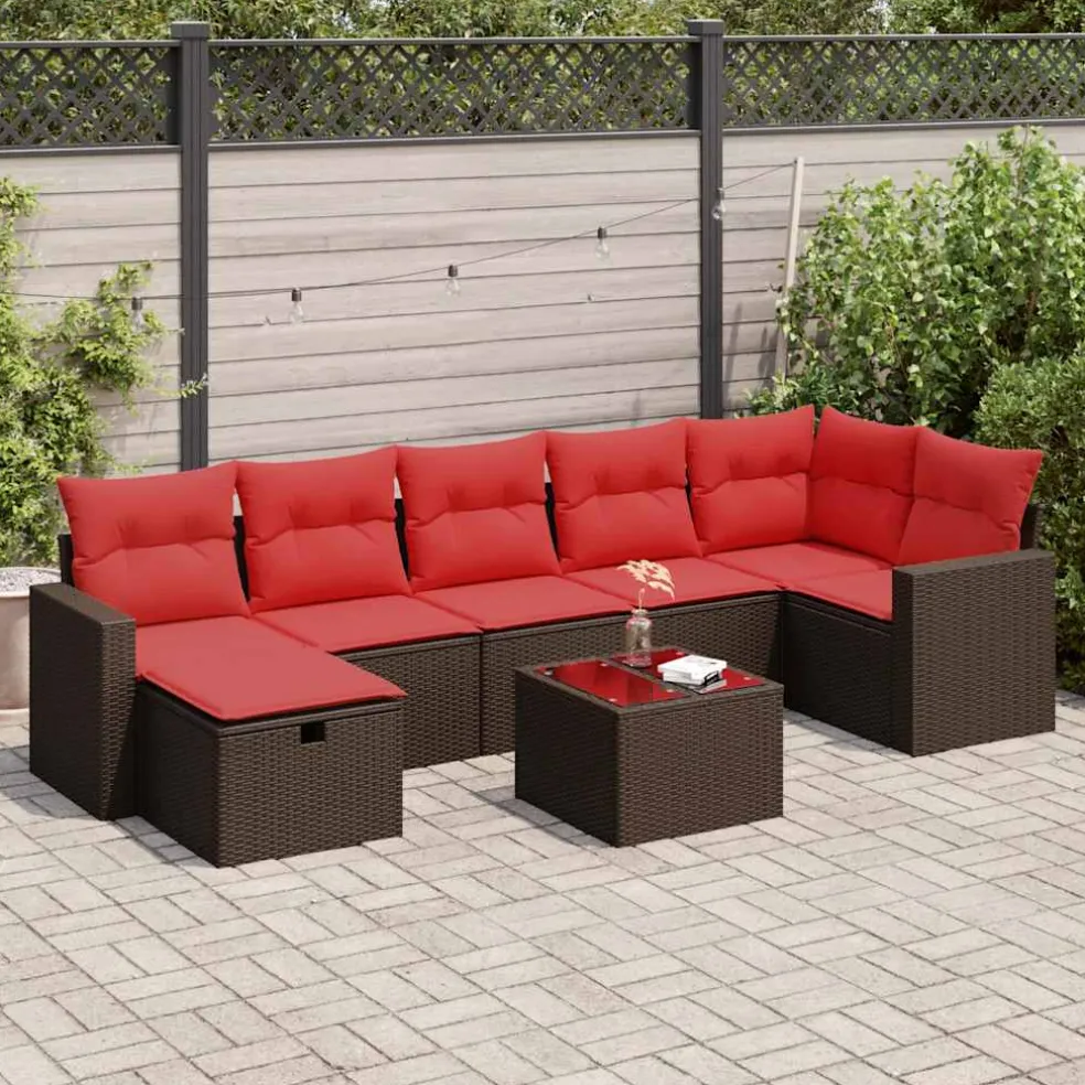 vidaXL 8-delige Loungeset met kussens poly rattan bruin