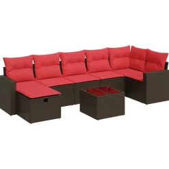 vidaXL 8-delige Loungeset met kussens poly rattan bruin