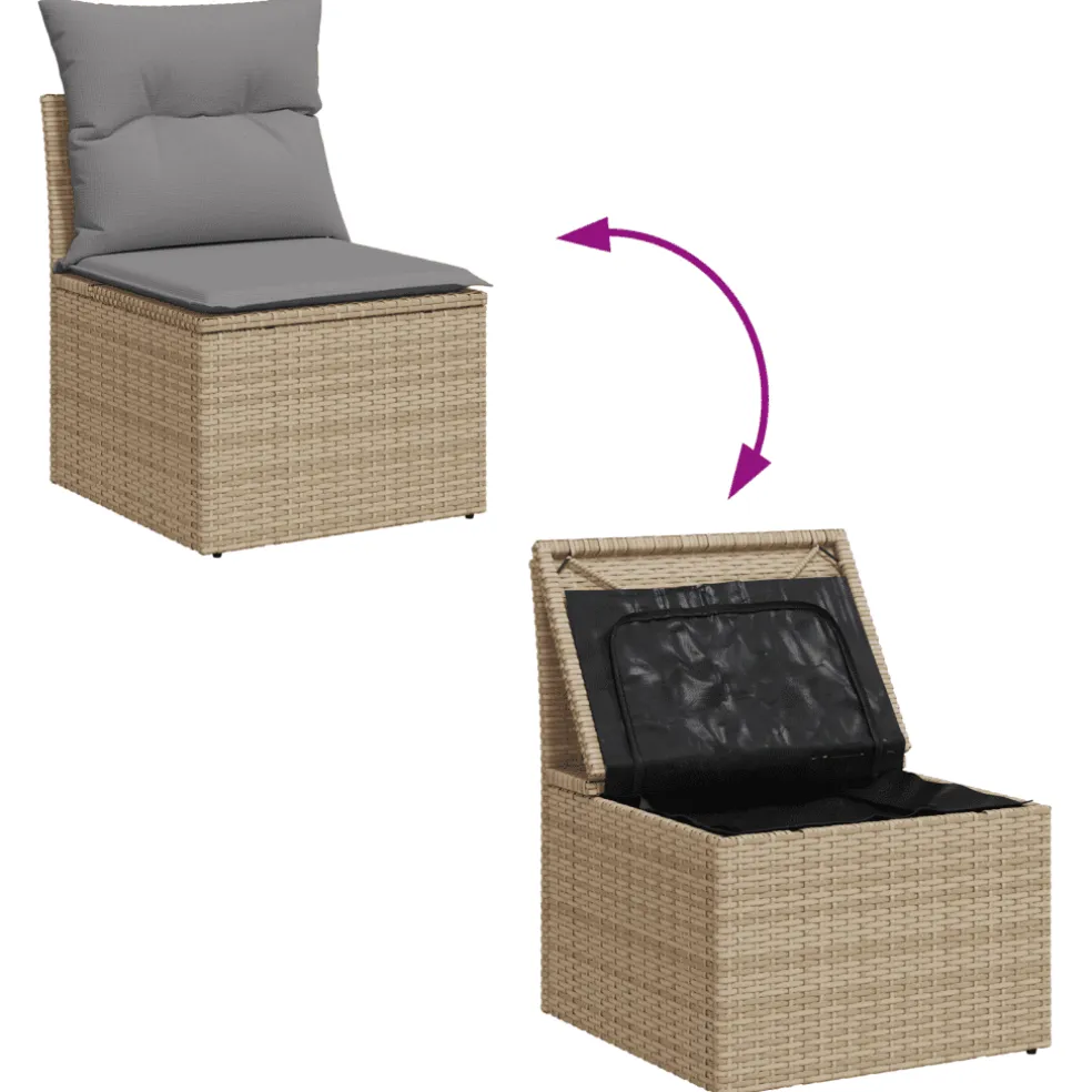 vidaXL 6-delige Loungeset met kussens poly rattan beige