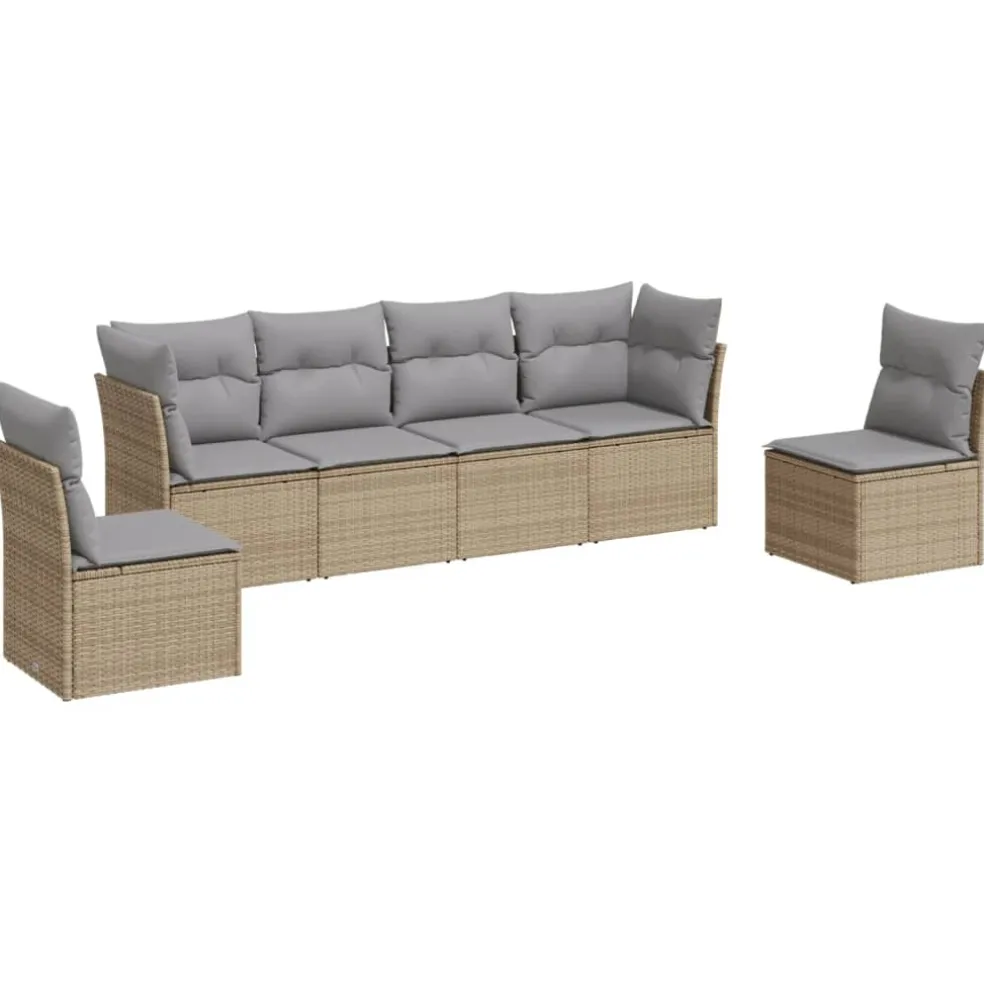 vidaXL 6-delige Loungeset met kussens poly rattan beige