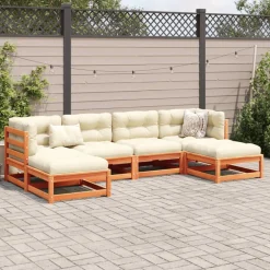 vidaXL 6-delige Loungeset met kussens massief grenenhout wasbruin