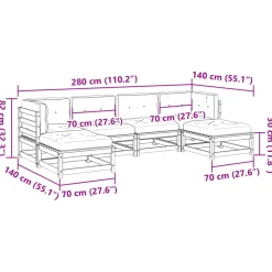 vidaXL 6-delige Loungeset met kussens massief grenenhout wasbruin