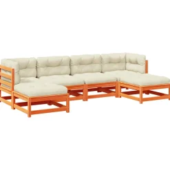 vidaXL 6-delige Loungeset met kussens massief grenenhout wasbruin