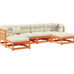 vidaXL 6-delige Loungeset met kussens massief grenenhout wasbruin