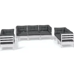 vidaXL 11-delige Loungeset met kussens massief grenenhout wit