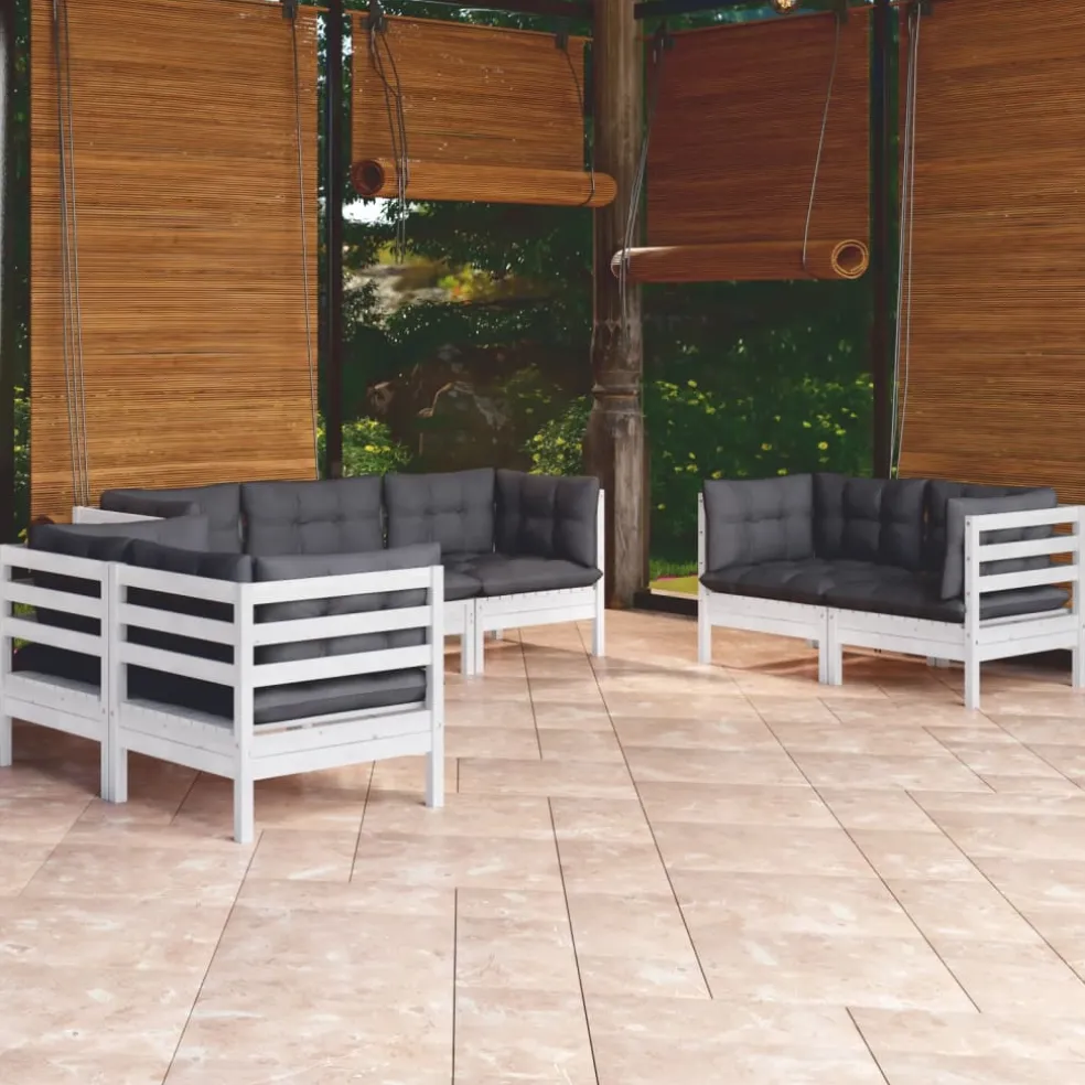 vidaXL 11-delige Loungeset met kussens massief grenenhout wit