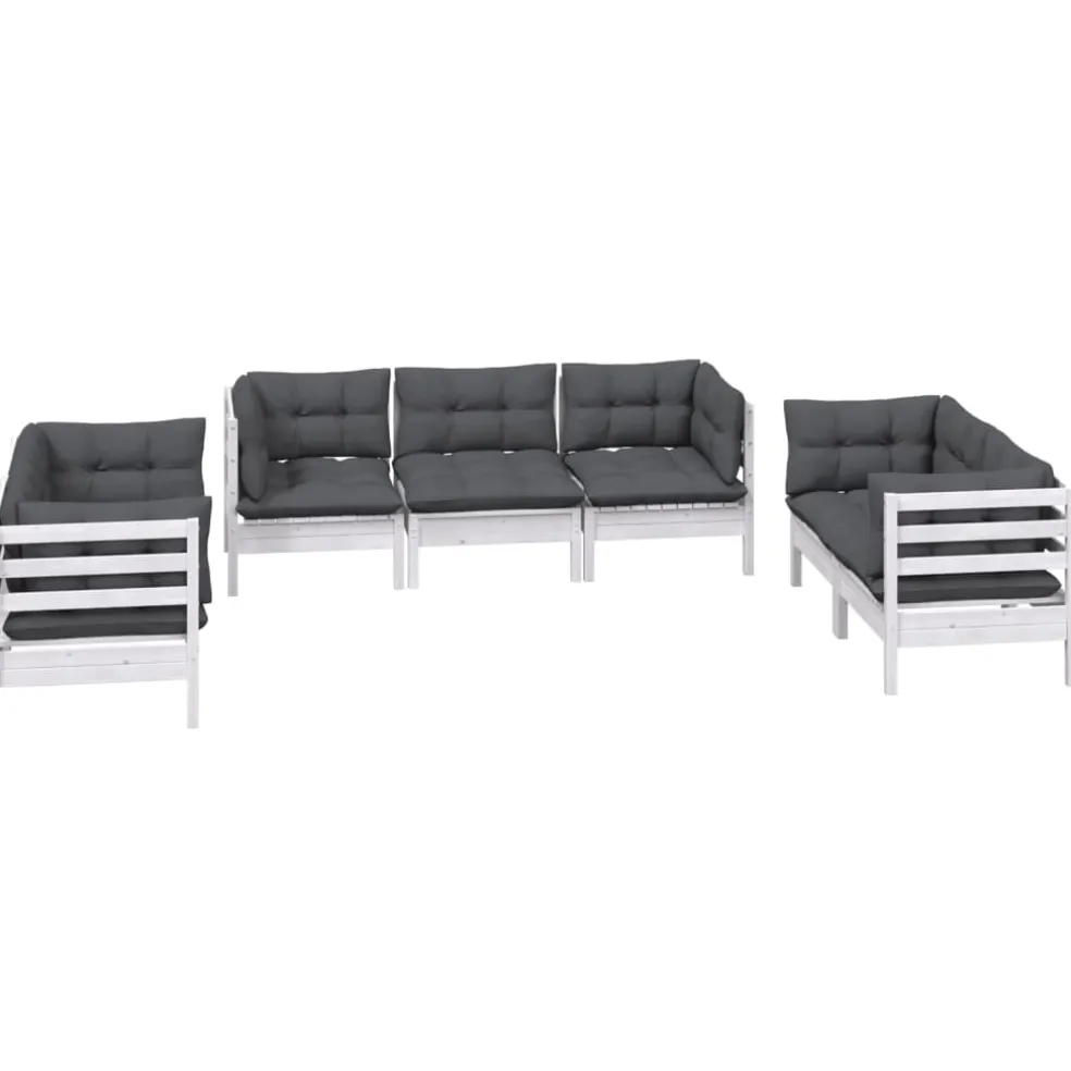 vidaXL 11-delige Loungeset met kussens massief grenenhout wit