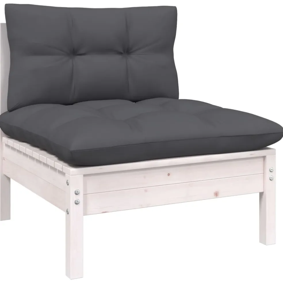 vidaXL 11-delige Loungeset met kussens massief grenenhout wit