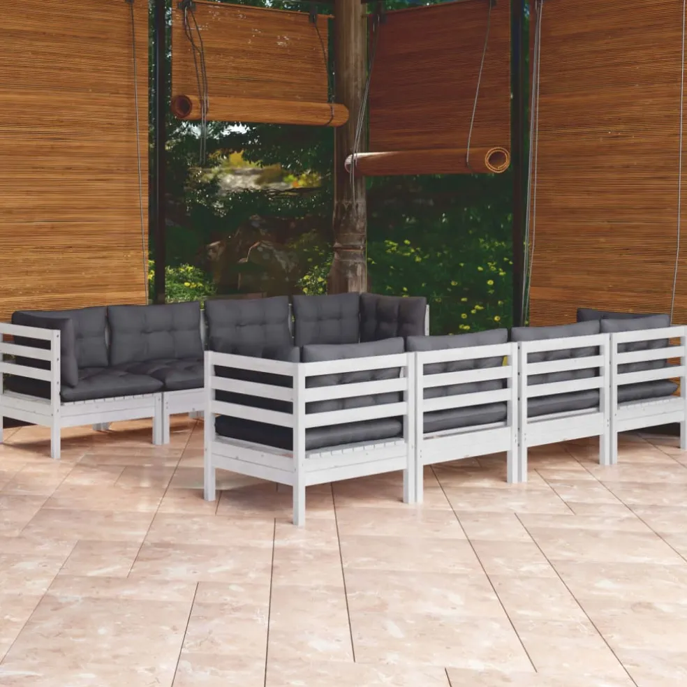 vidaXL 9-delige Loungeset met kussens massief grenenhout
