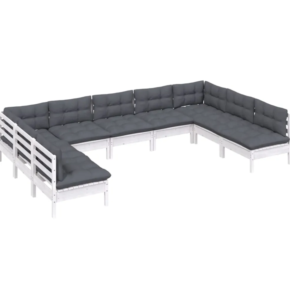 vidaXL 9-delige Loungeset met kussens massief grenenhout wit