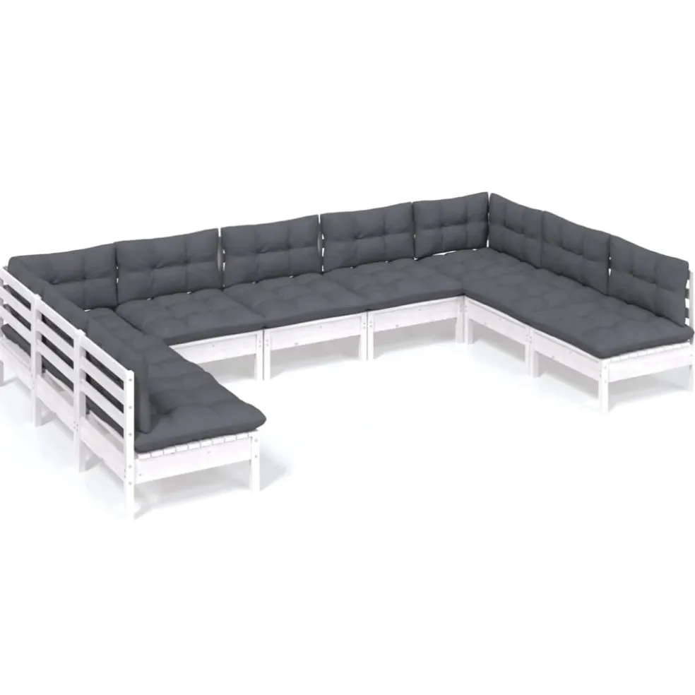 vidaXL 9-delige Loungeset met kussens massief grenenhout wit