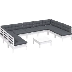 vidaXL 10-delige Loungeset met kussens massief grenenhout wit