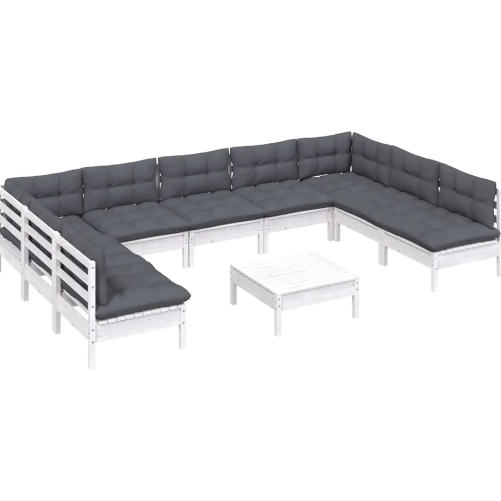 vidaXL 10-delige Loungeset met kussens massief grenenhout wit