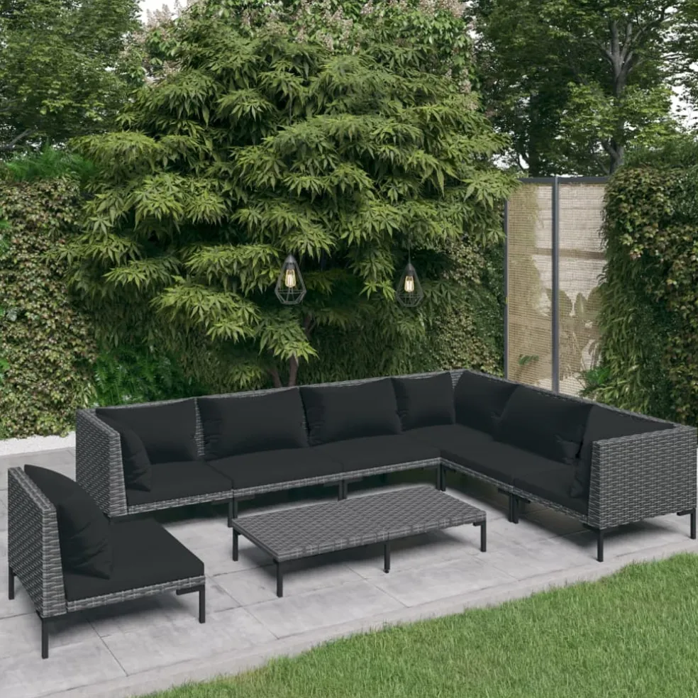 vidaXL 8-delige Loungeset met kussens poly rattan donkergrijs