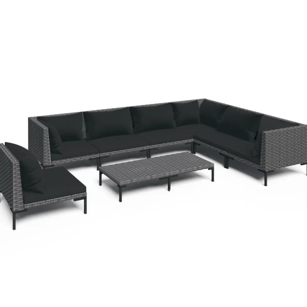vidaXL 8-delige Loungeset met kussens poly rattan donkergrijs