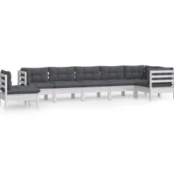 vidaXL 8-delige Loungeset met kussens massief grenenhout wit