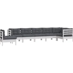 vidaXL 8-delige Loungeset met kussens massief grenenhout wit