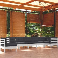 vidaXL 8-delige Loungeset met kussens massief grenenhout wit