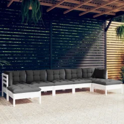 vidaXL 7-delige Loungeset met kussens grenenhout wit