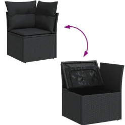 vidaXL 9-delige Loungeset met kussens poly rattan zwart
