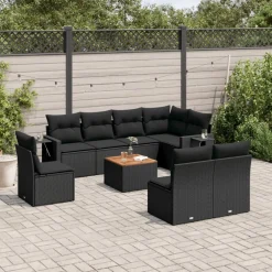 vidaXL 9-delige Loungeset met kussens poly rattan zwart