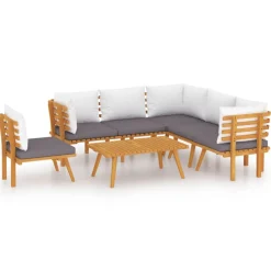 vidaXL 7-delige Loungeset met kussens massief acaciahout