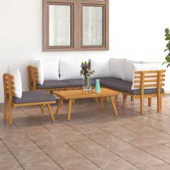 vidaXL 7-delige Loungeset met kussens massief acaciahout
