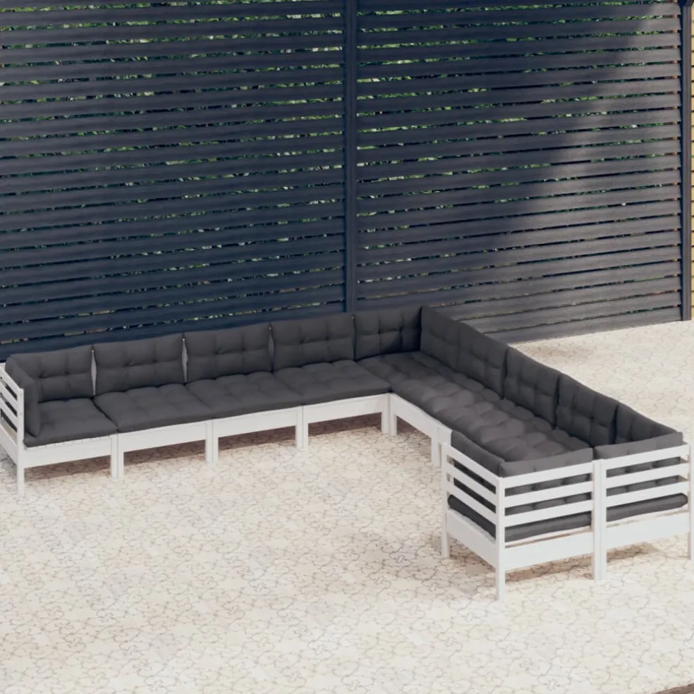 vidaXL 10-delige Loungeset met kussens grenenhout wit