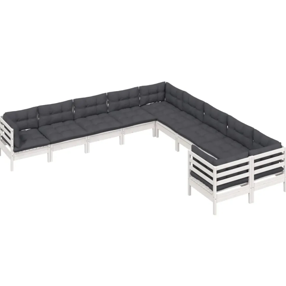 vidaXL 10-delige Loungeset met kussens grenenhout wit