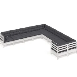vidaXL 10-delige Loungeset met kussens grenenhout wit