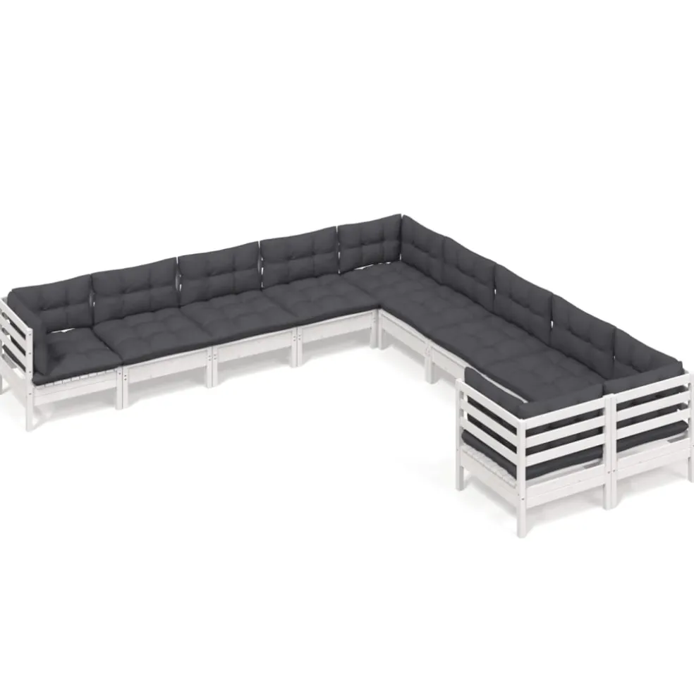 vidaXL 10-delige Loungeset met kussens grenenhout wit