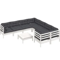 vidaXL 9-delige Loungeset met kussens grenenhout wit
