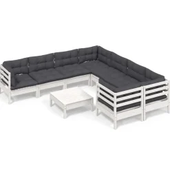 vidaXL 9-delige Loungeset met kussens grenenhout wit
