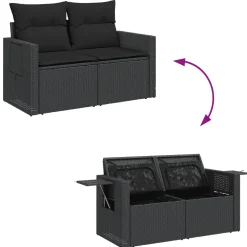 vidaXL 11-delige Loungeset met kussens poly rattan zwart